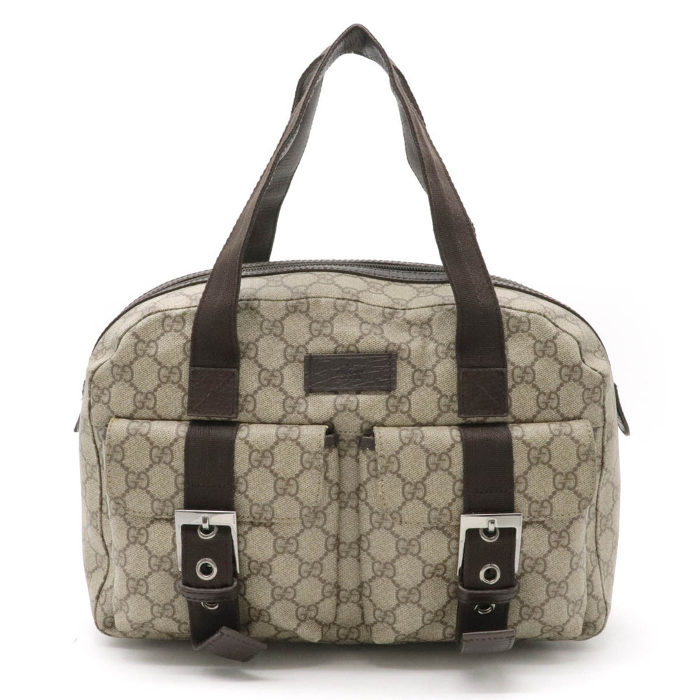 Gucci GG Supreme Handbag Boston Bag Leather Beige Brown Cream